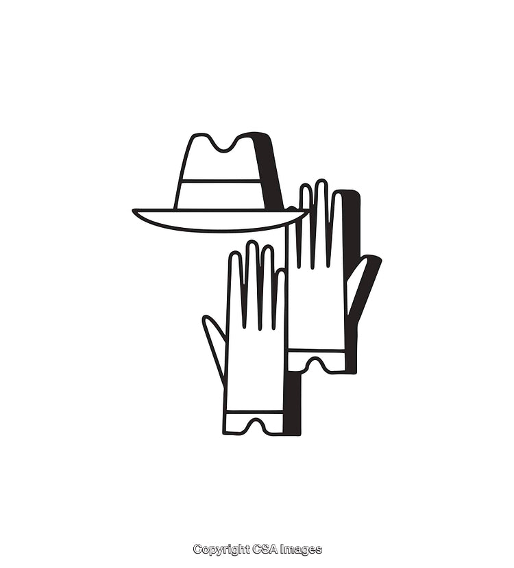 Black and White Line Art Illustration of Gloves with Hat Icon