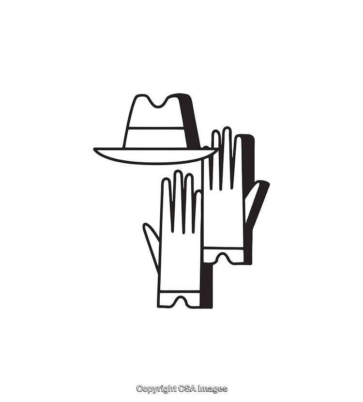 Black and White Line Art Illustration of Gloves with Hat Icon