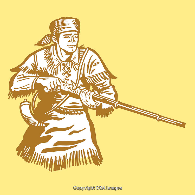 Frontiersman Illustration in Classic Vintage Line Art Style