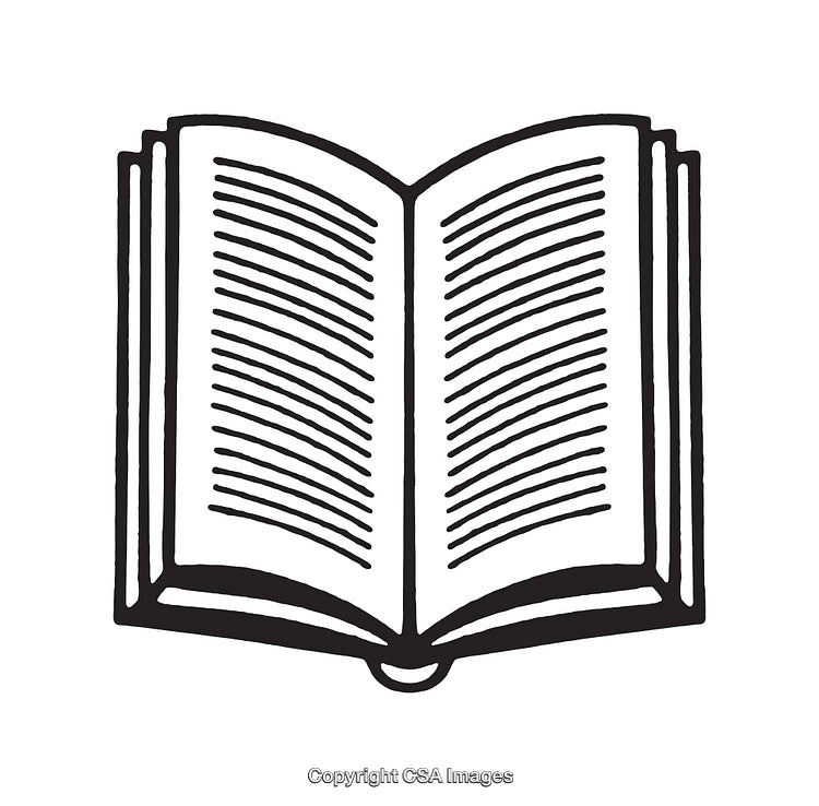 Illustration of an Open Book in Black and White Line Art