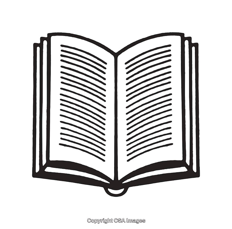 Illustration of an Open Book in Black and White Line Art