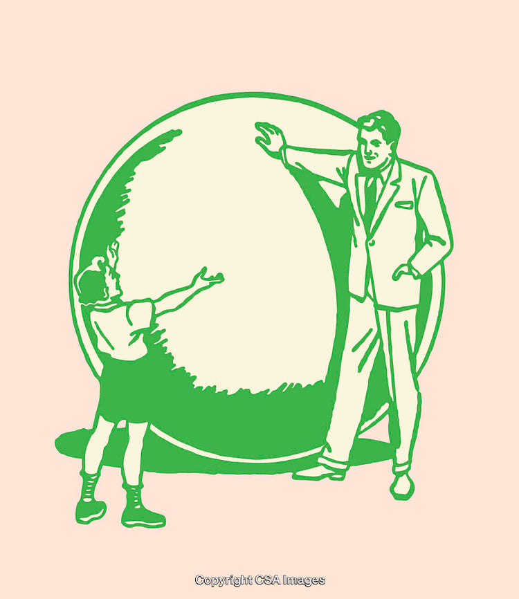 Father and Son Bonding in Green Circle Illustration on Peach Background