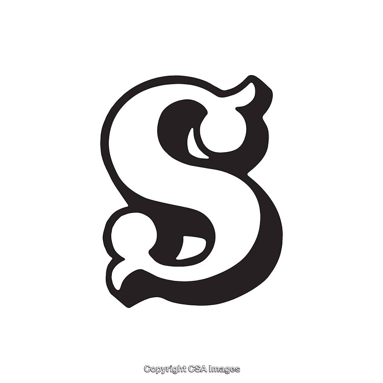 Artistic Black Letter 'S' with Decorative Flourishes on White