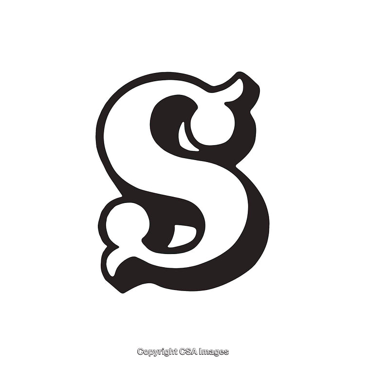 Artistic Black Letter 'S' with Decorative Flourishes on White