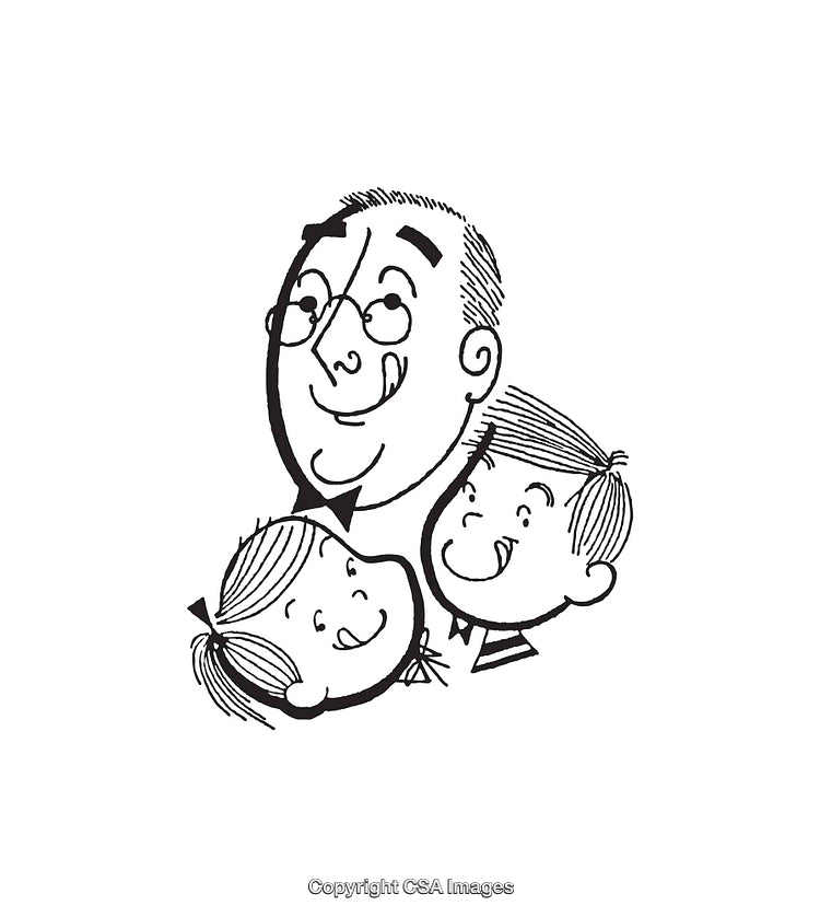 Charming Family Portrait Artwork Rendering in Nostalgic Black and White Line Art