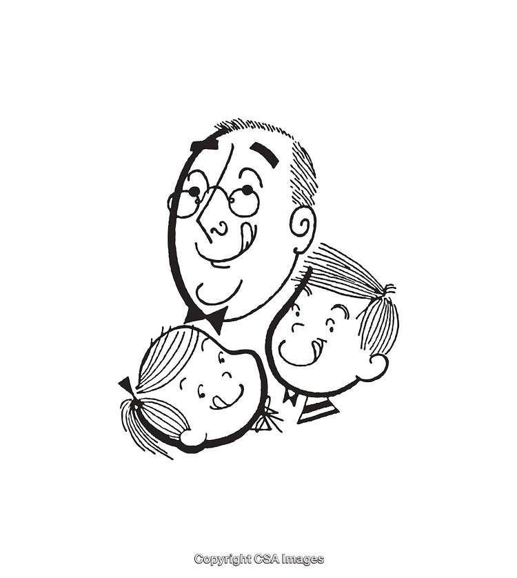 Charming Family Portrait Artwork Rendering in Nostalgic Black and White Line Art