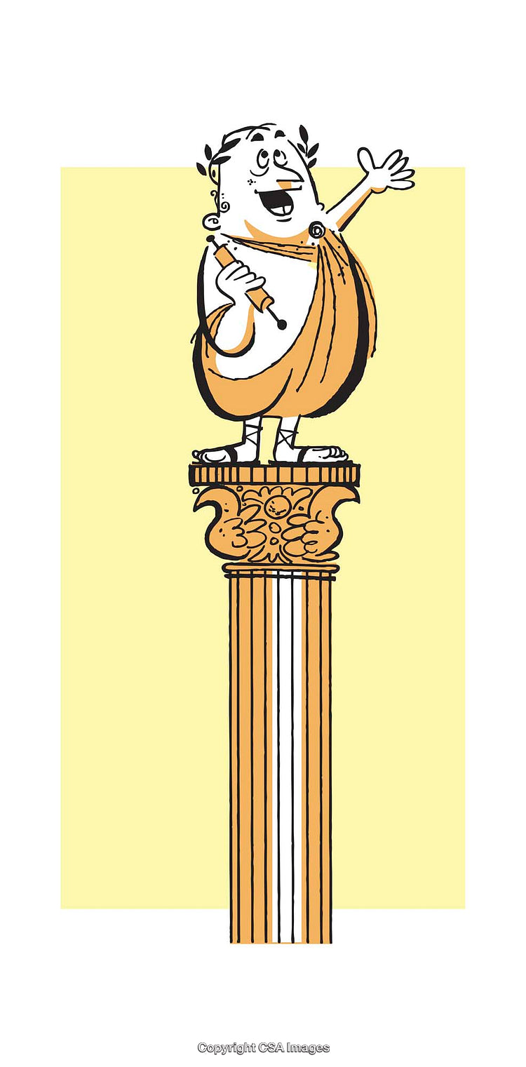 Illustration of a Cartoon Philosopher on a Decorative Column in Classical Style