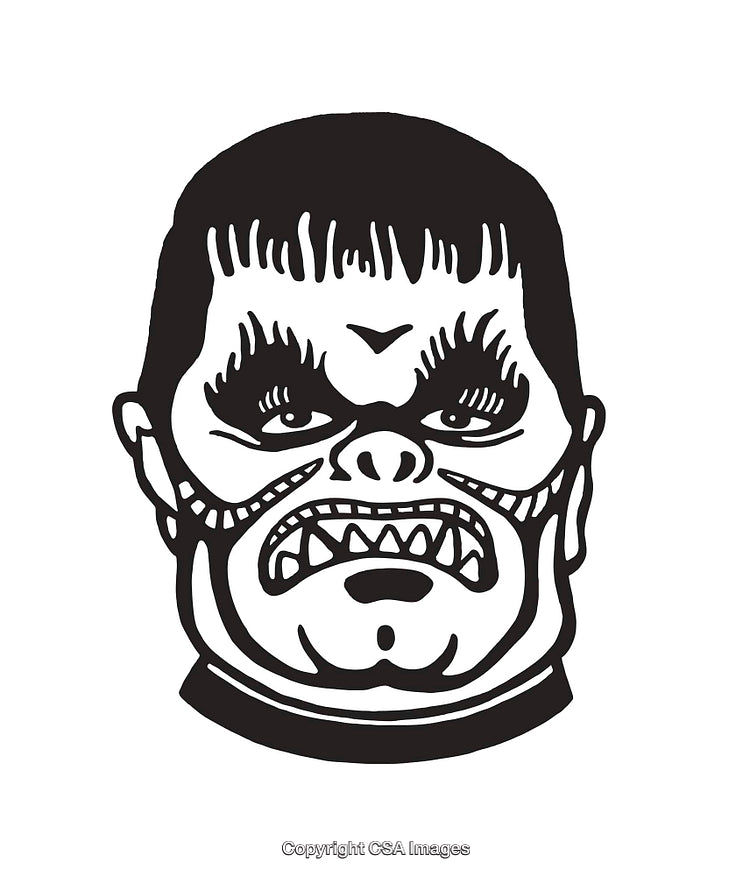 Black and White Line Art Illustration of a Grimacing Character Face