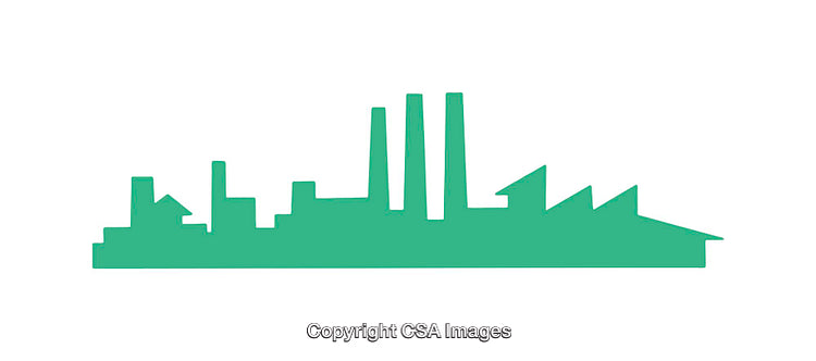 Green Factory Silhouette Icon in Minimalist Style on White Background
