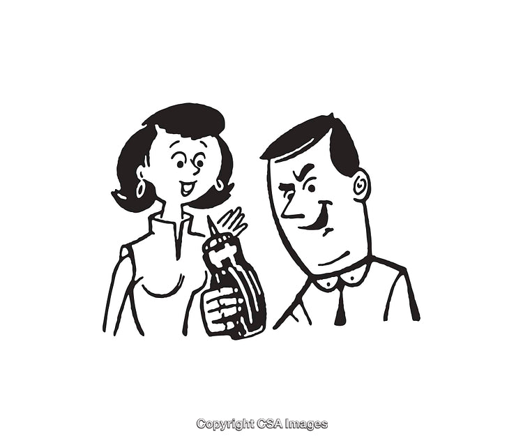 Retro Style Black and White Illustration of a Smiling Couple