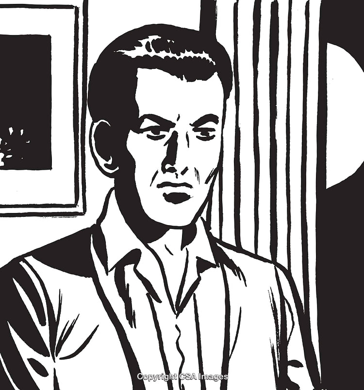 Black and White Vintage Drawing Of a Thoughtful Man