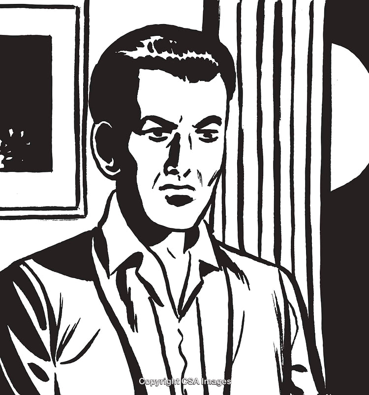 Black and White Vintage Drawing Of a Thoughtful Man