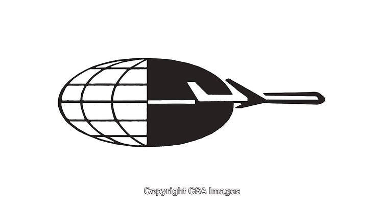 Monochromatic Icon Depicting Globe and Airplane in Artistic Design