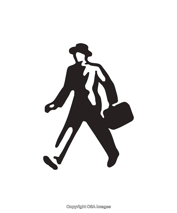 Black And White Illustration of a Walking Businessman Carrying a Briefcase