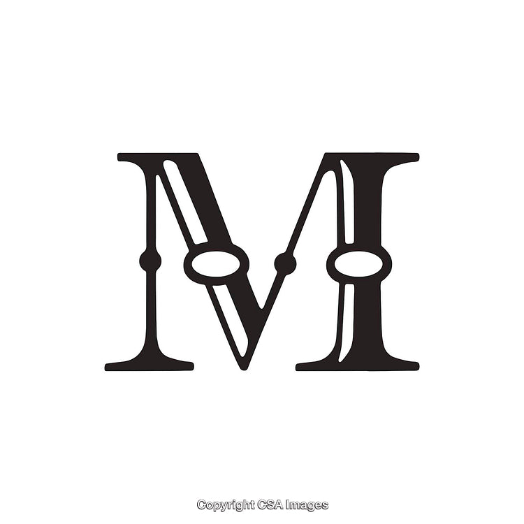 Stylized Letter M Design With Decorative Typography Elements