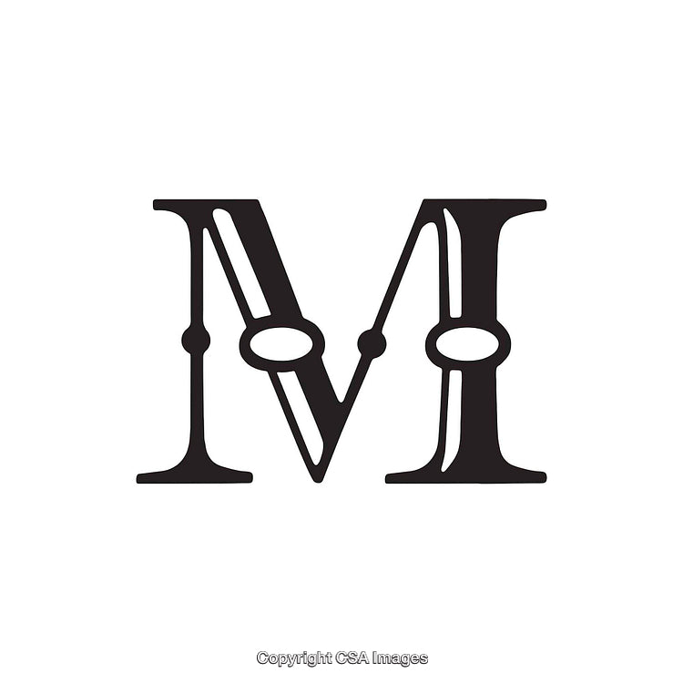 Stylized Letter M Design With Decorative Typography Elements