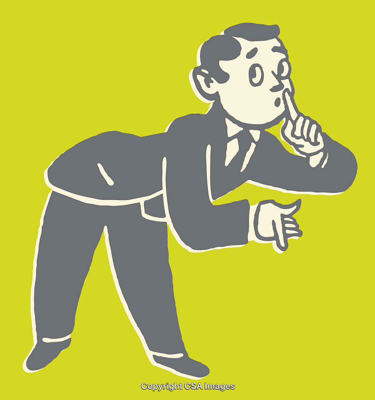 Cartoon Figure Gesturing Silence in Unique Color Line Art Style