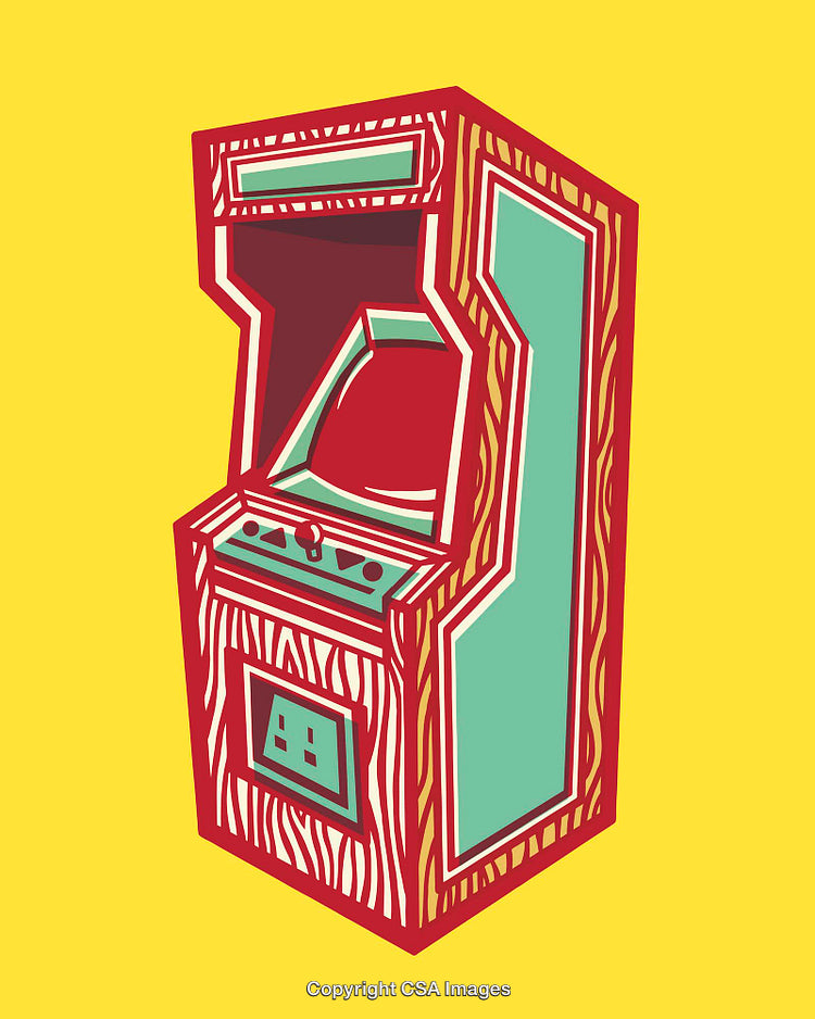 Retro Arcade Machine Illustration in Vibrant Colorful Minimalistic Style