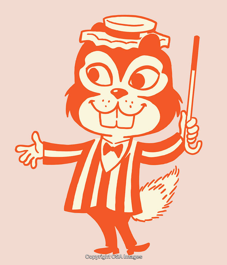 Vintage Illustration of an Anthropomorphic Squirrel Character in a Striped Outfit