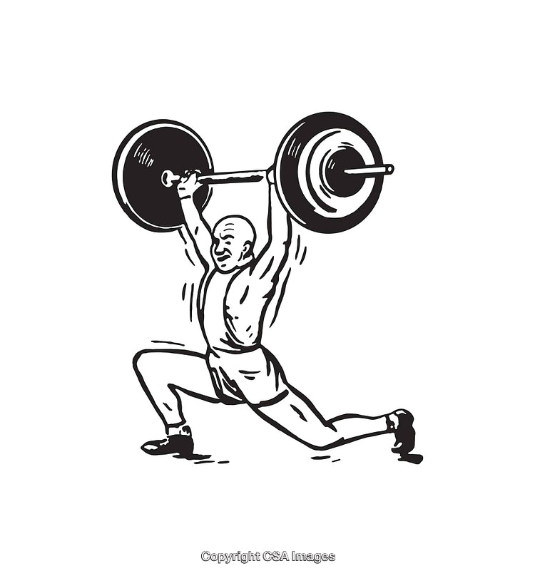 Black and White Line Art Illustration of a Weightlifter in Action