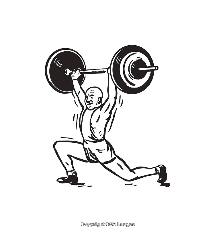 Black and White Line Art Illustration of a Weightlifter in Action