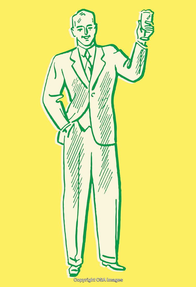 Retro Illustration of Businessman Holding a Glass in Color Line Art Style