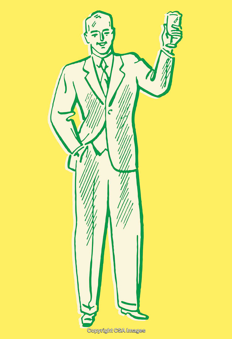 Retro Illustration of Businessman Holding a Glass in Color Line Art Style