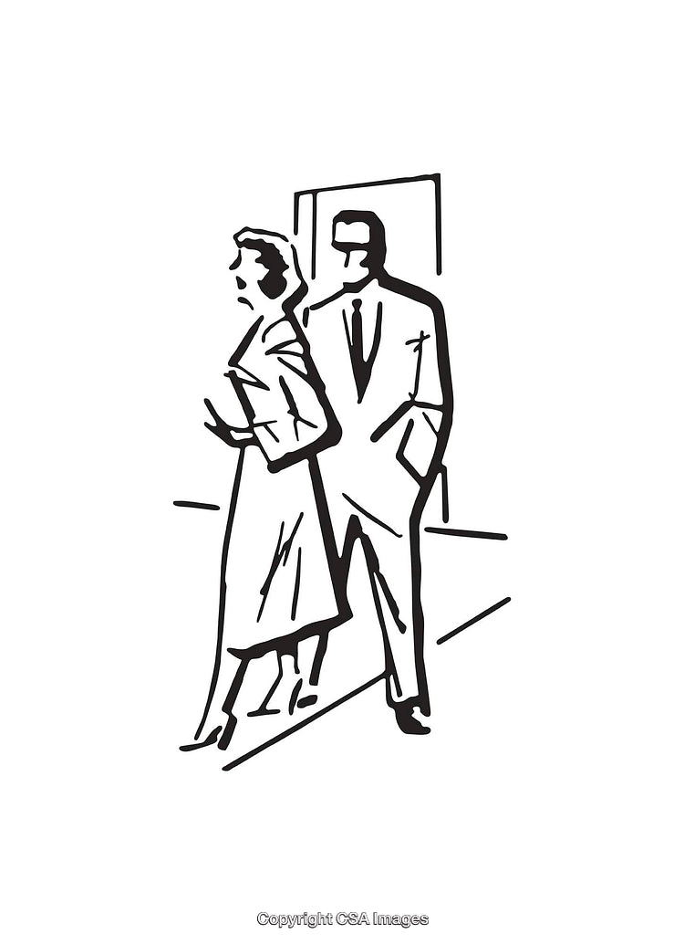 Elegant Line Art Illustration of a Walking Couple in Formal Attire