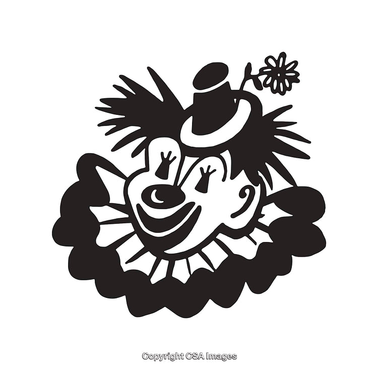 Black And White Line Art Illustration of a Cheerful Clown Face
