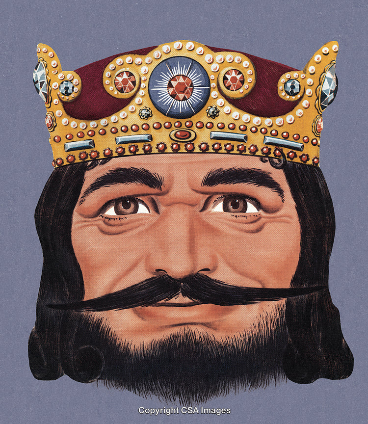 Vintage Illustration of a King Wearing a Gem-Encrusted Royal Crown