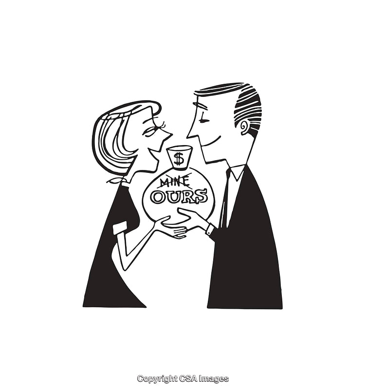 Black and White Line Art Illustrating Financial Cooperation in a Relationship