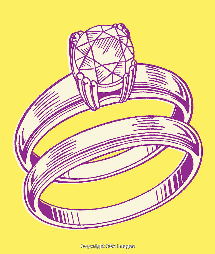 Colorful Illustration of Wedding Rings with Vibrant Yellow and Purple Tones