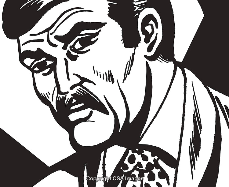 Black and White Illustration of a Thoughtful Man with Detailed Expression