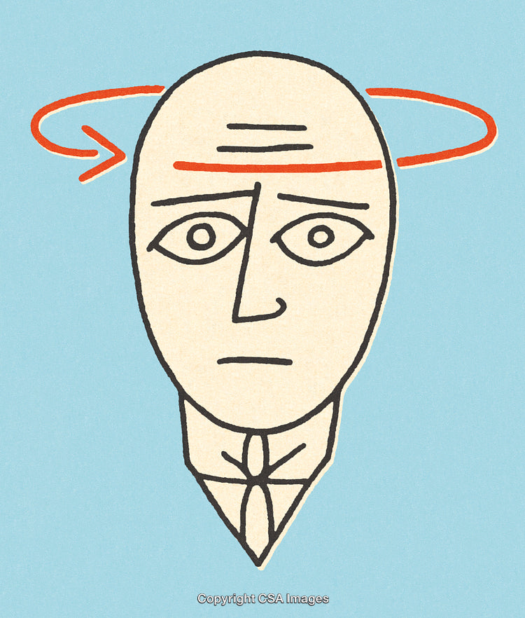 Abstract Illustration of a Pensive Face with Red Swirling Lines and Blue Background
