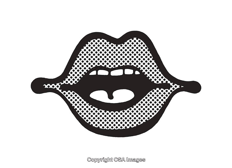Black and White Illustration of Pop Art Lips Design