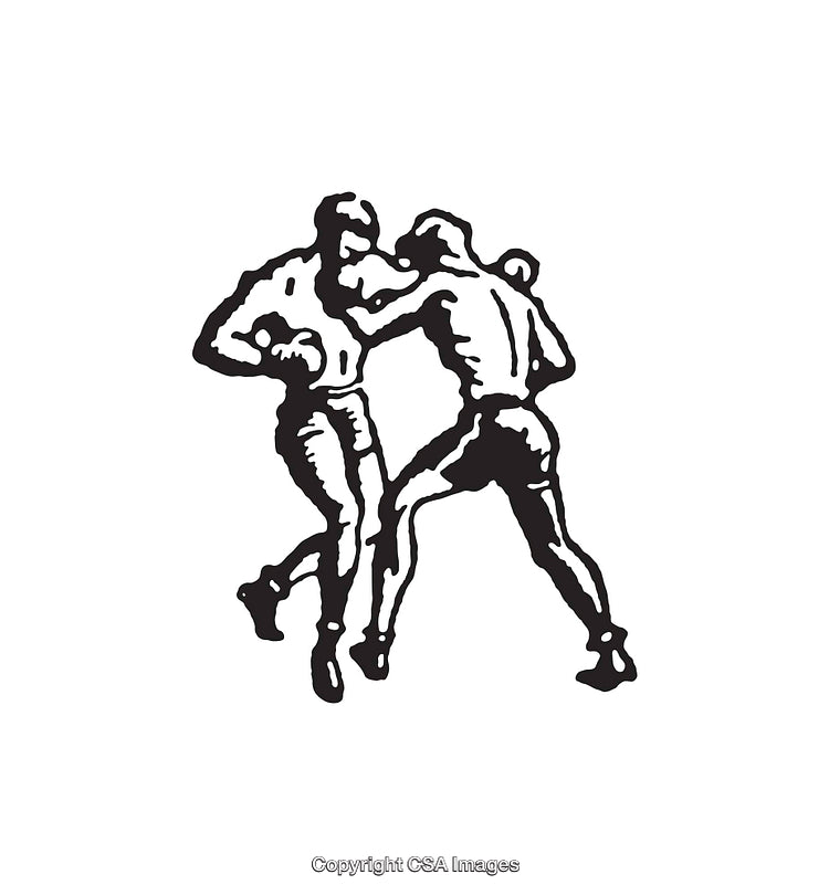 Vintage Black and White Illustration of Two People Boxing in Match
