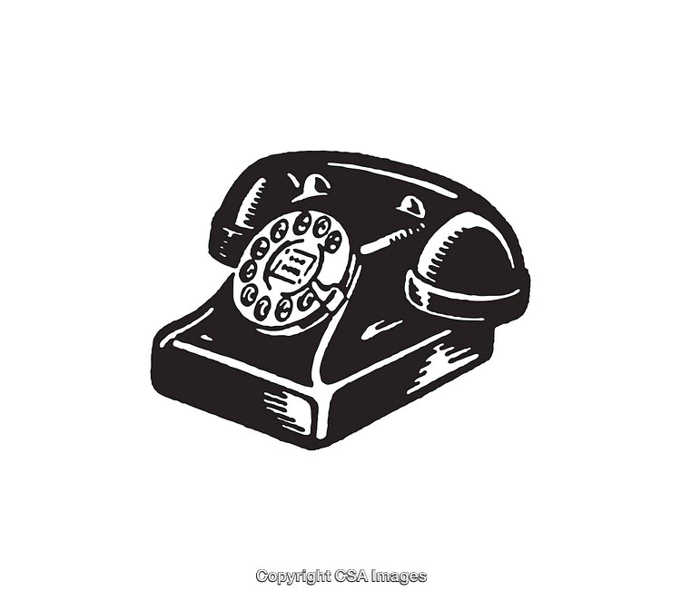 Black and White Retro Rotary Telephone Illustration for Vintage Themes