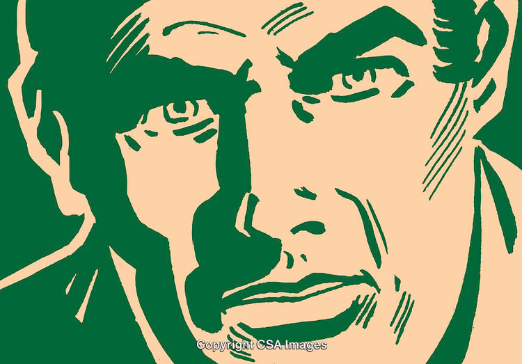 Vintage Minimalist Illustration of a Determined Male Face in Graphic Style
