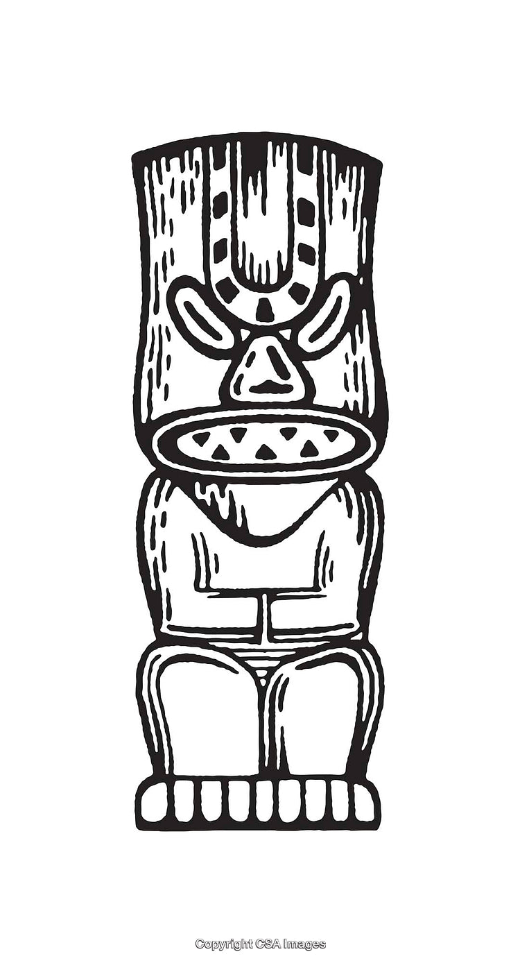 Black and White Polynesian Style Statue of A Tiki Figurine Illustration