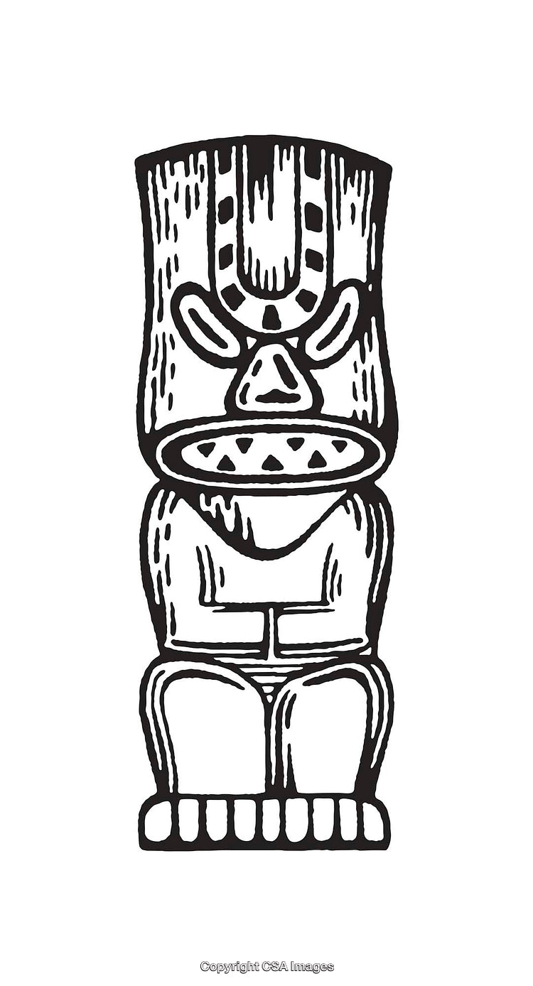 Black and White Polynesian Style Statue of A Tiki Figurine Illustration