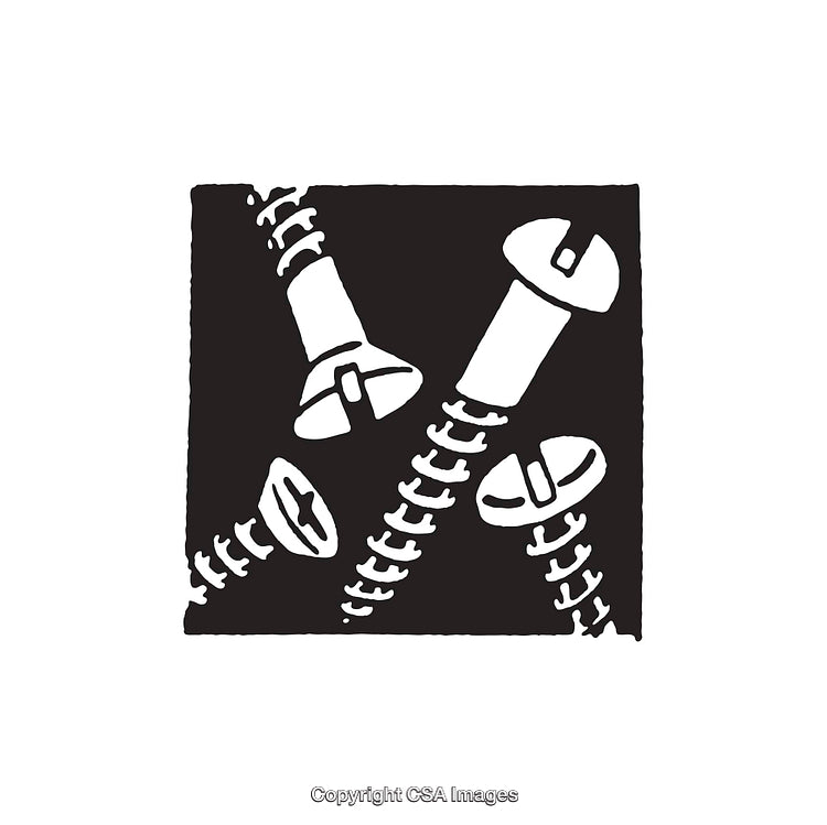 Monochrome Line Art Depicting Metal Screws in Various Angles