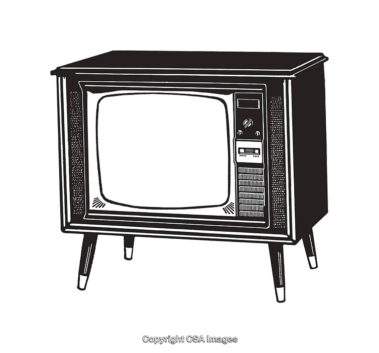 Vintage Black and White Illustration of a Retro Television Set