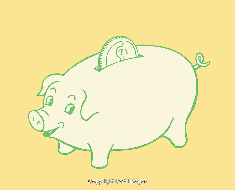 Illustration of a Piggy Bank with Coin in a Minimalist Style