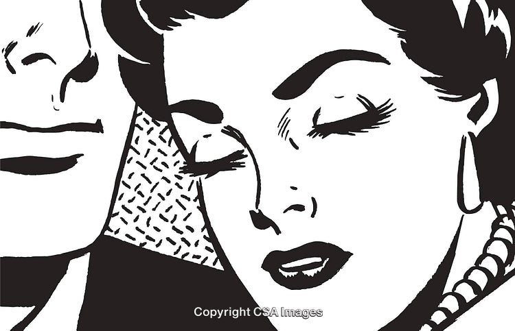Retro Black and White Illustration of Man and Woman in Intimate Moment