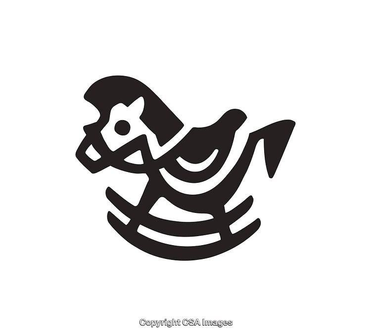 Black and White Rocking Horse Illustration in Minimalist Line Art Style