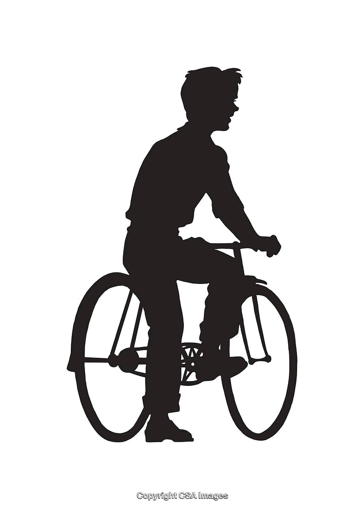 Black and White Silhouette of Boy Riding a Vintage Bicycle