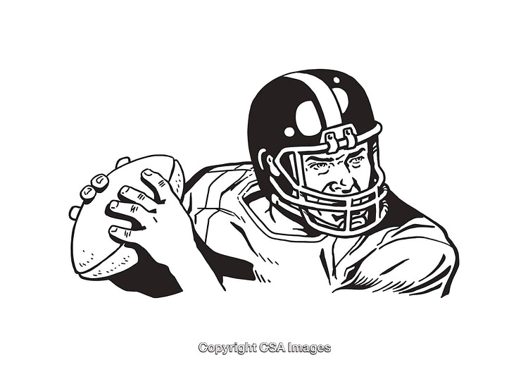 Black and White Line Art of a Football Player Throwing a Ball