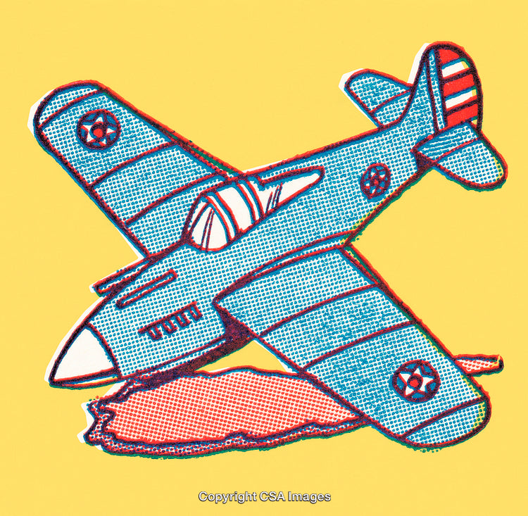 Retro Styled Airplane Illustration Over Yellow Background With Vibrant Colors