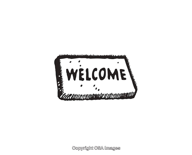 Simple Black and White Illustrated Welcome Mat Design