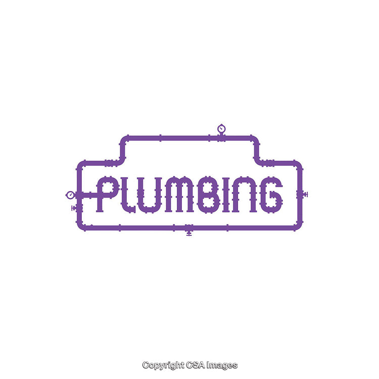 Purple Plumbing Word Illustration with Pipe Design on White Background